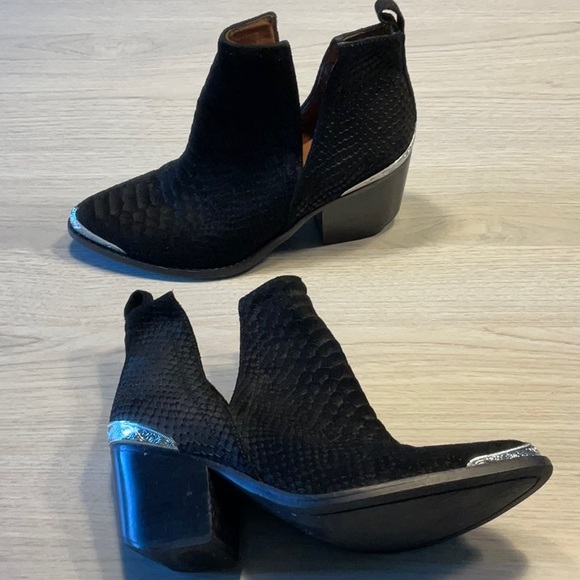 Jeffrey Campbell Shoes - Jeffrey Campbell Cromwell Western Black Suede Snakeskin Leather Booties-Size 7.5